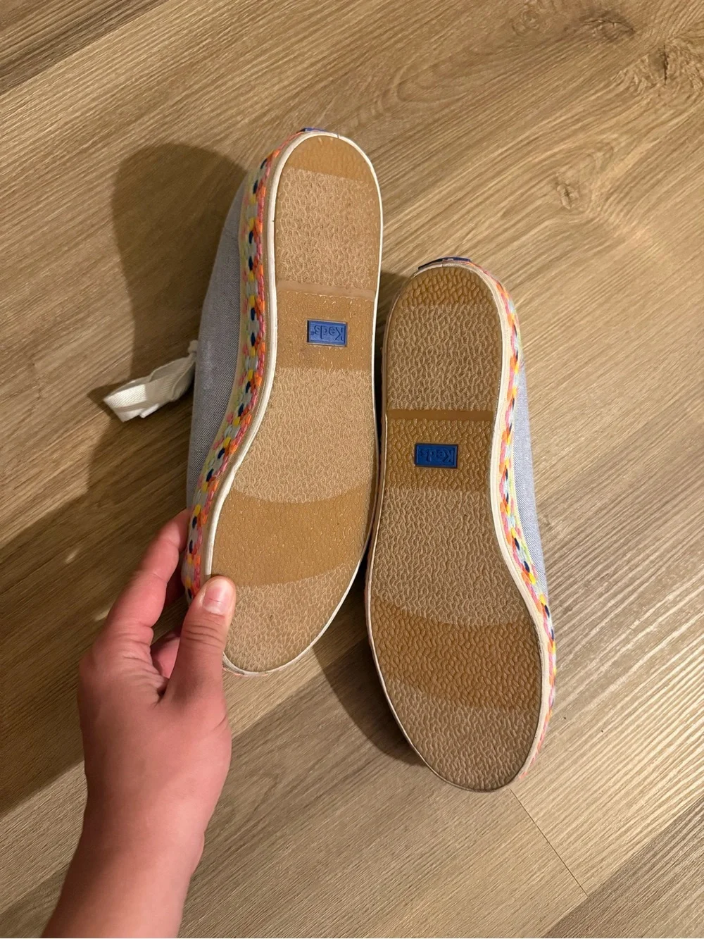 Keds Light Gray Canvas Low-Top Sneaker with Neon Yellow Accent